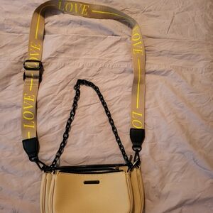 Elegant Cream Crossbody Bag with Yellow LOVE Strap